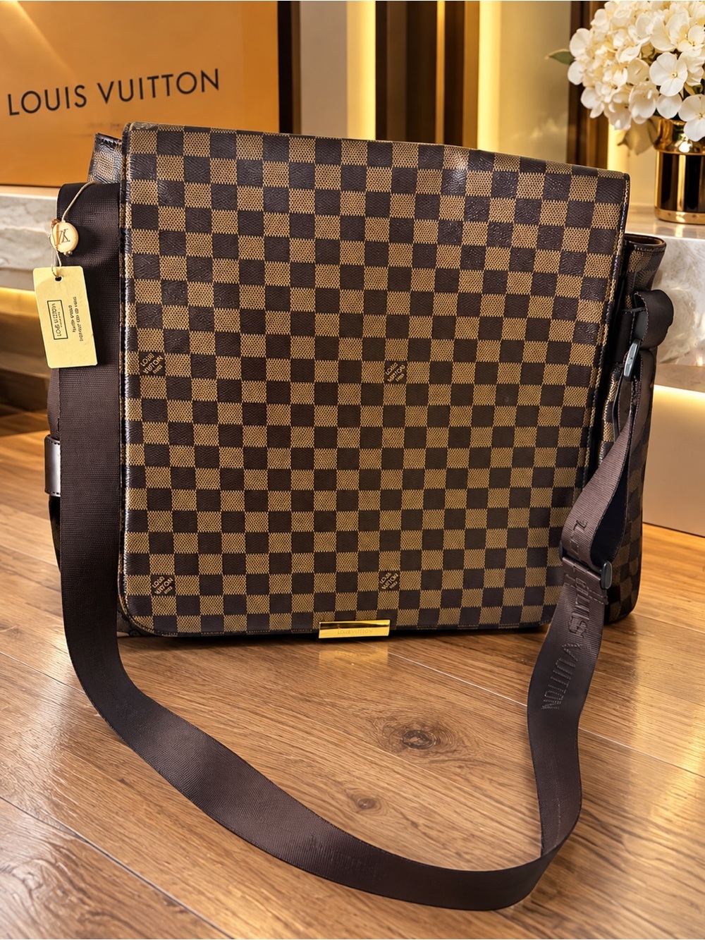 Louis Vuitton Brown Damier Ebene Messenger Bag with Dark Brown Strap